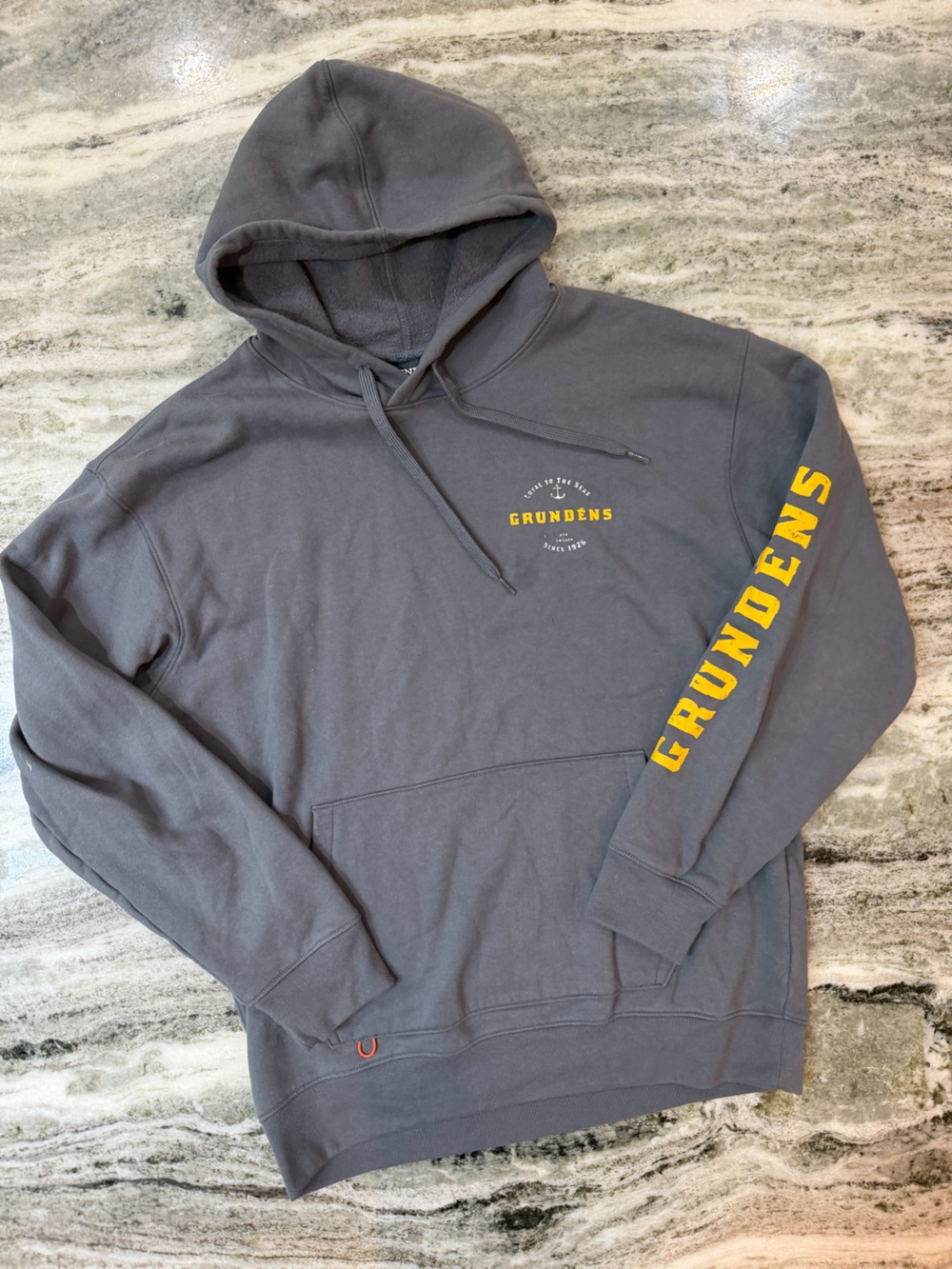 Grundéns Men's Gray Hoodie with Yellow Logo